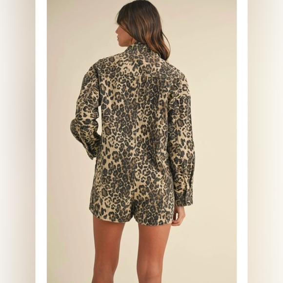 Leopard Print Denim Button Down Romper - Picture 7 of 7